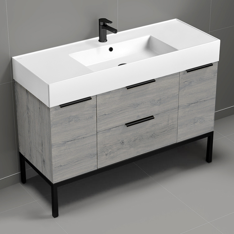 Nameeks DERIN530 Modern Bathroom Vanity, Floor Standing, 48 Inch, Grey Oak